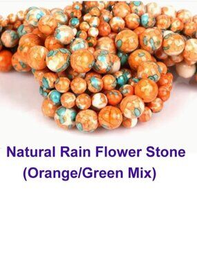 Natural Rain Flower Stone Beads - Orange/Green Mix